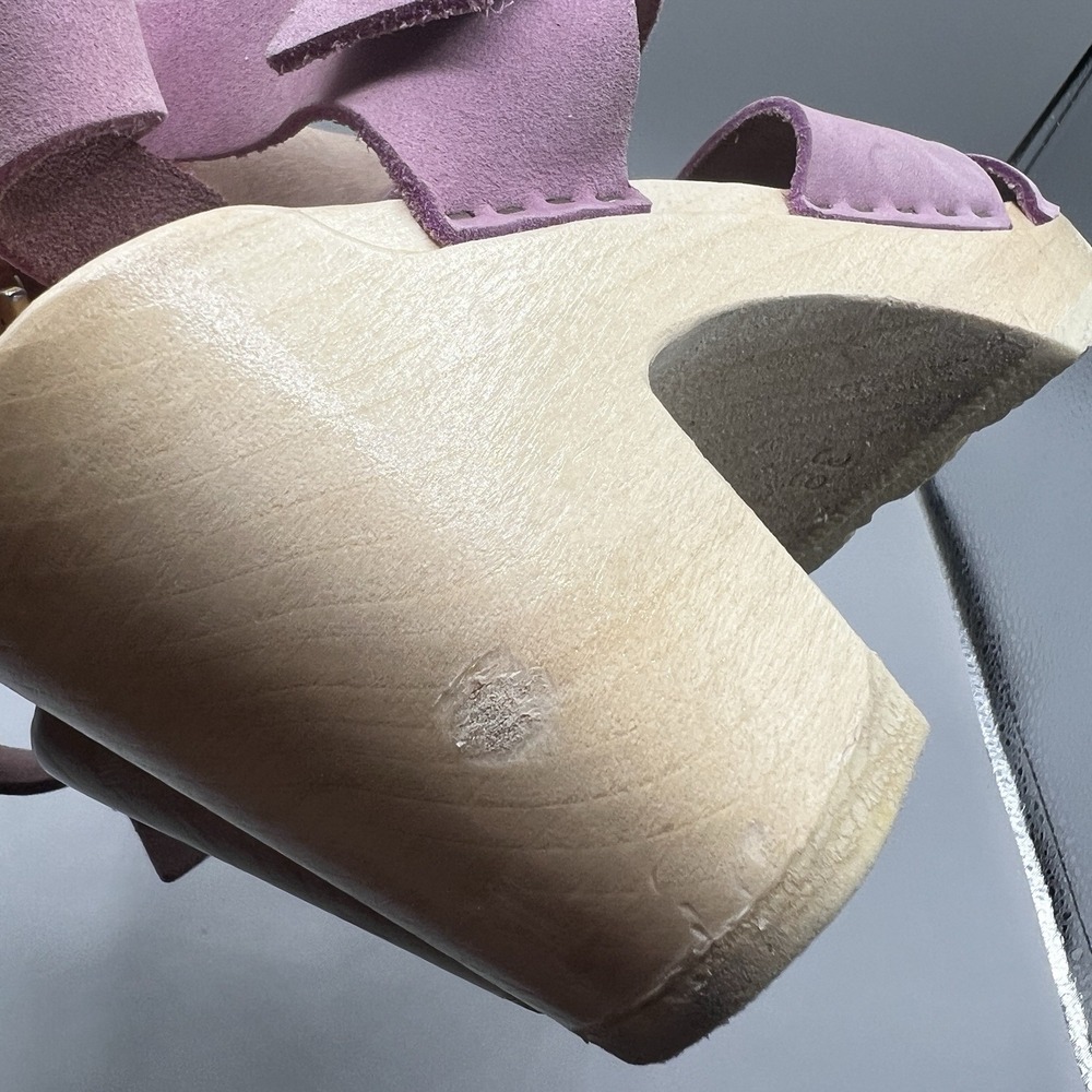 No.6 Coco Blush Mauve Suede Leather  Wooden Heel Clog Buckle Sandals  Size 38/8 - Picture 11 of 12